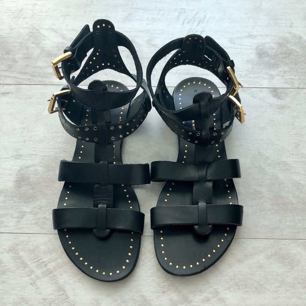 Black Gladiator Sandals with Gold Grommets